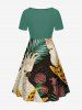 Tropical Leaf Flower Parrot Print Hawaii Cinched A Line Dress -  M