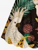 Tropical Leaf Flower Parrot Print Hawaii Cinched A Line Dress -  M
