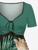 Tropical Leaf Flower Parrot Print Hawaii Cinched A Line Dress -  M