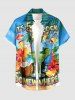 Plus Size Hibiscus Flower Coconut Tropical Leaf Juice Print Hawaii Buttons Pocket Shirt For Men -  