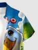 Plus Size Cute Duck Pond Sun Print Hawaii Buttons Pocket Shirt For Men -  