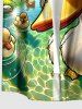 Plus Size Cute Duck Pond Sun Print Hawaii Buttons Pocket Shirt For Men -  