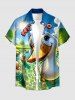 Plus Size Cute Duck Pond Sun Print Hawaii Buttons Pocket Shirt For Men -  