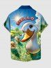 Plus Size Cute Duck Pond Sun Print Hawaii Buttons Pocket Shirt For Men -  