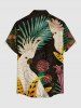 Tropical Leaf Flower Parrot Print Hawaii Buttons Pocket Shirt For Men - Café profond 4XL