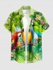 Coconut Tree Parrot Tropical Leaf Print Hawaii Buttons Pocket Shirt For Men -  