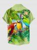 Coconut Tree Parrot Tropical Leaf Print Hawaii Buttons Pocket Shirt For Men -  