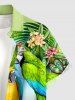 Coconut Tree Parrot Tropical Leaf Print Hawaii Buttons Pocket Shirt For Men -  