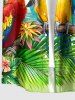 Coconut Tree Parrot Tropical Leaf Print Hawaii Buttons Pocket Shirt For Men -  