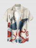 Shark Cat Octopus Sea Waves Print Hawaii Buttons Pocket Shirt For Men -  