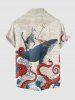 Shark Cat Octopus Sea Waves Print Hawaii Buttons Pocket Shirt For Men -  