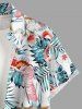 Chemise hawaïenne grande taille pour homme, à imprimé flamants roses, perroquets, fleurs d'hibiscus et feuilles, boutons et poche. - Bleu L