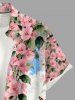 Chemise hawaïenne grande taille pour homme, à imprimé papillons, fleurs, feuilles et nuages, boutons et poche. - Bleu Ciel L