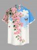 Chemise hawaïenne grande taille pour homme, à imprimé papillons, fleurs, feuilles et nuages, boutons et poche. - Bleu Ciel L