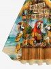 Parrots Flowers Pineapple Fruit Juice Seascape Print 1950s Vintage Hawaii Dress -  