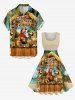 Parrots Flowers Pineapple Fruit Juice Seascape Print 1950s Vintage Hawaii Dress -  