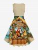 Parrots Flowers Pineapple Fruit Juice Seascape Print 1950s Vintage Hawaii Dress -  