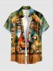 Chemise hawaïenne grande taille pour homme, à motifs perroquets, fleurs, ananas, jus de fruits et paysage marin, avec boutons et poche. - Brun Légère L