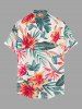 Chemise hawaïenne grande taille pour homme, à imprimé tropical floral et feuilles, boutons et poche. - Blanc M