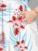 Robe midi hawaïenne fendue à imprimé feuilles tropicales et fleurs d'hibiscus (grande taille) - Bleu clair XXS