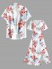 Robe midi hawaïenne fendue à imprimé feuilles tropicales et fleurs d'hibiscus (grande taille) - Bleu clair XXS