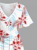 Plus Size Hibiscus Flower Tropical Leaf Print Split Hawaii Midi Dress -  