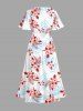 Plus Size Hibiscus Flower Tropical Leaf Print Split Hawaii Midi Dress -  