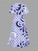 Robe midi trapèze à imprimé floral hawaïen grande taille avec poches fendues - Bleu 2X