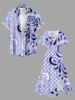 Robe midi trapèze à imprimé floral hawaïen grande taille avec poches fendues - Bleu 2X