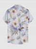 Chemise hawaïenne grande taille à imprimé floral et feuilles, boutons et poche pour homme - Violet clair 5XL
