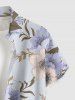 Chemise hawaïenne grande taille à imprimé floral et feuilles, boutons et poche pour homme - Violet clair 5XL