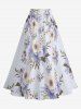 Plus Size Flowers Leaf Print Split Hawaii Skirt -  