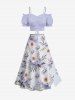 Plus Size Flowers Leaf Print Split Hawaii Skirt -  