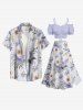 Plus Size Flowers Leaf Print Split Hawaii Skirt -  