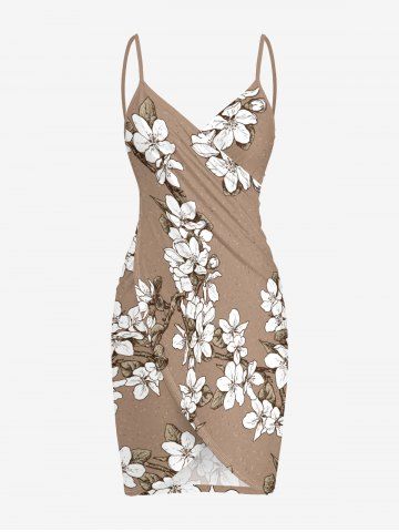 Plus Size Flowers Leaf Print Convertible Hawaii Beach Cover