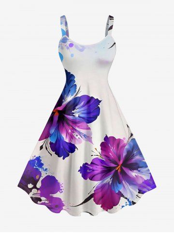 Robe hawaïenne grande taille à imprimé hibiscus - PURPLE - 1X