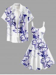 Hibiscus Flower Print Plus Size Matching Hawaii Beach Outfit For Couples -  