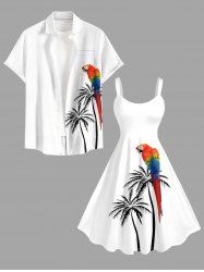 Coconut Tree Parrot Print Matching Hawaii Beach Outfit For Couples -  
