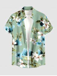 Chemise hawaïenne grande taille à imprimé floral et feuilles, boutons et poche pour homme - Vert clair S
