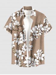 Chemise hawaïenne grande taille à imprimé floral et feuilles, boutons et poche pour homme - Bronze 5XL