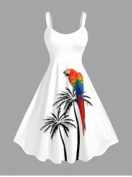 Plus Size Coconut Tree Parrot Print Hawaii Tank Dress -  