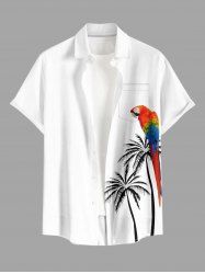 Coconut Tree Parrot Print Buttons Pocket Hawaii Shirt For Men - Blanc 5XL