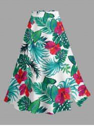 Jupe hawaïenne fendue à imprimé de feuilles tropicales et fleurs d'hibiscus grande taille - Vert S