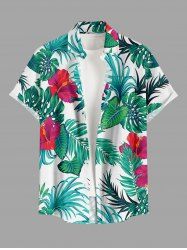 Hibiscus Flowers Tropical Leaf Print Buttons Pocket Hawaii Shirt For Men -  