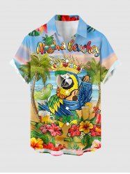 Plus Size Coconut Tree Tropical Leaf Hibiscus Flower Parrot Hula Print Hawaii Shirt For Men -  