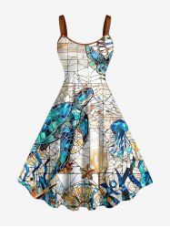 Turtle Sailor Coloured Glass Print Hawaii A Line Dress - Blanc 6X