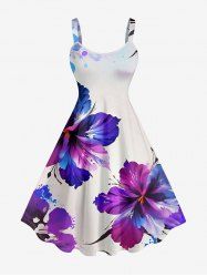 Hibiscus Flower Print Hawaii A Line Dress -  