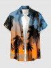 Tenue de plage hawaïenne assortie pour couples, imprimé crépuscule et cocotier ombré, grandes tailles - Bleu Ciel 