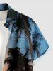 Tenue de plage hawaïenne assortie pour couples, imprimé crépuscule et cocotier ombré, grandes tailles - Bleu Ciel 