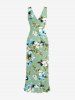 Robe hawaïenne à imprimé fleurs et feuilles, volants, fente et décolleté cache-cœur - Vert clair M